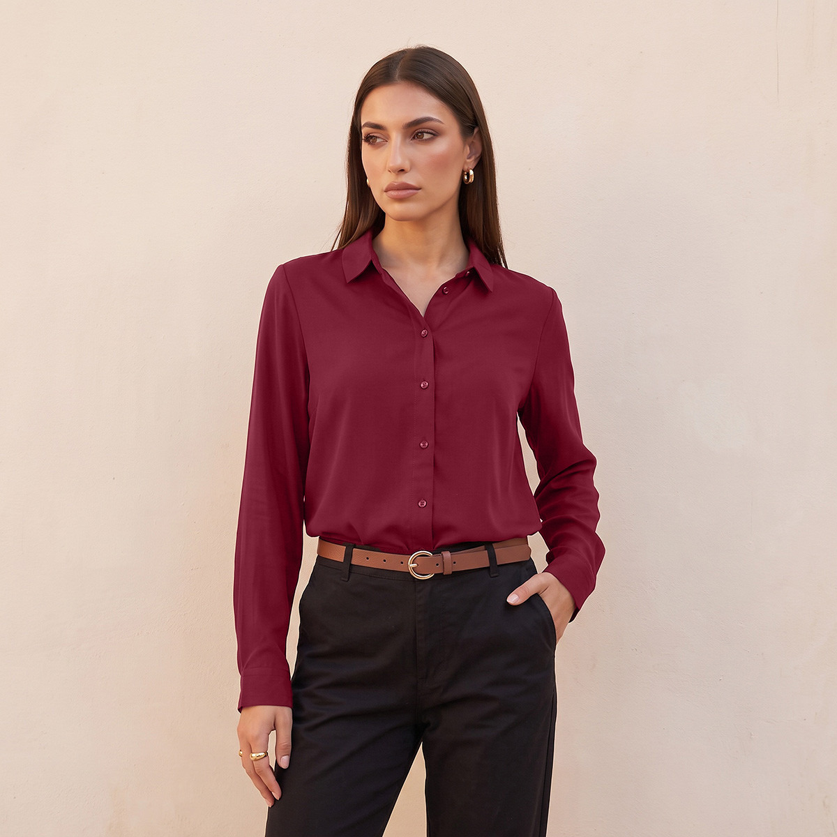 Splash Basics Viscose Shirt with High Low Hem-women-clothing-shirtsandblouses-shirts-image-4