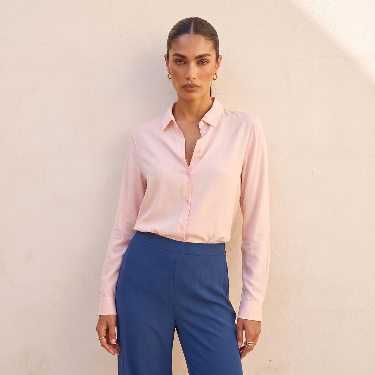 Splash Basics Viscose Shirt with High Low Hem-women-clothing-shirtsandblouses-shirts-image-1