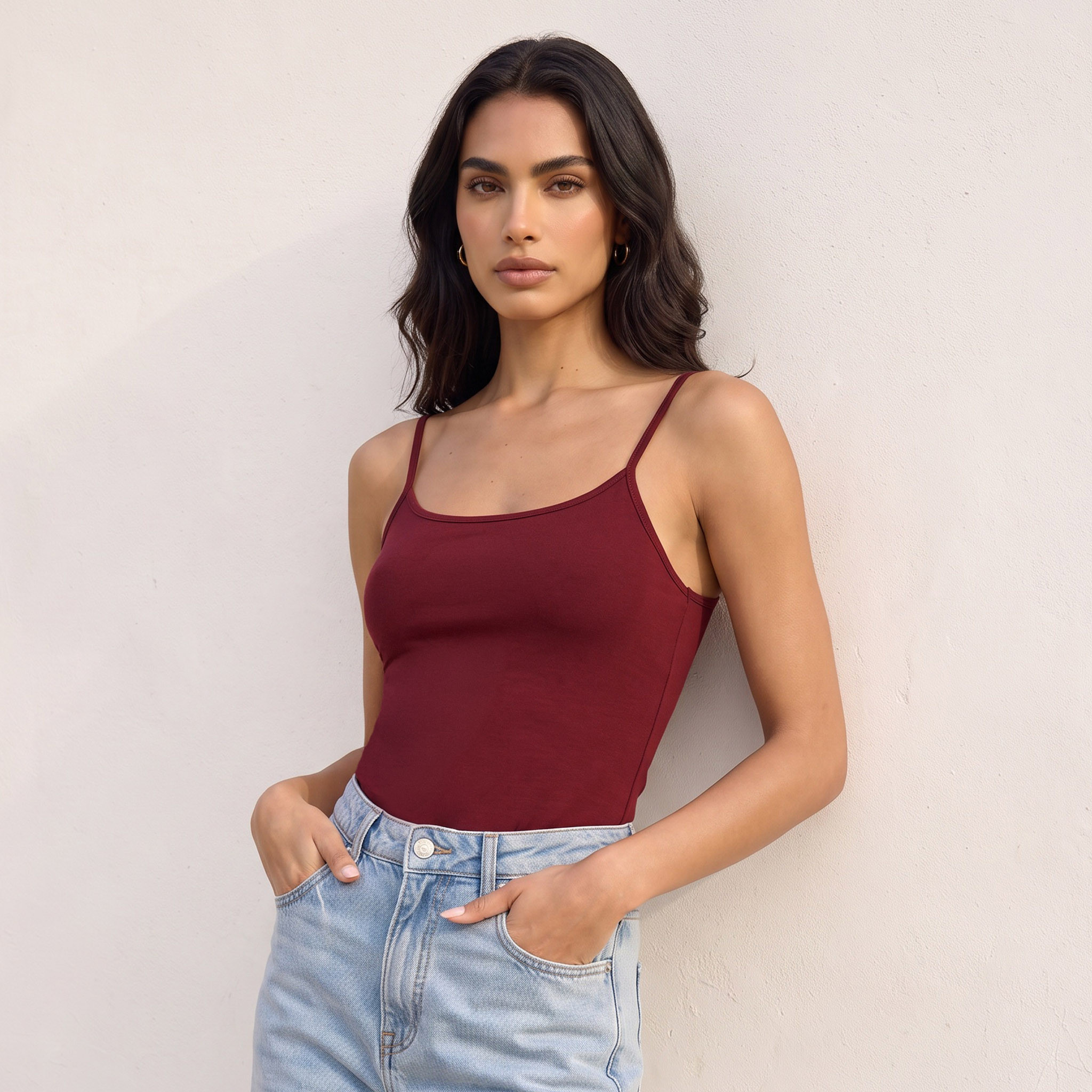 بلوزة تانك بحمالات رفيعة وقصة سليم من سبلاش بيسك-women-clothing-plussize-tshirts-image-1