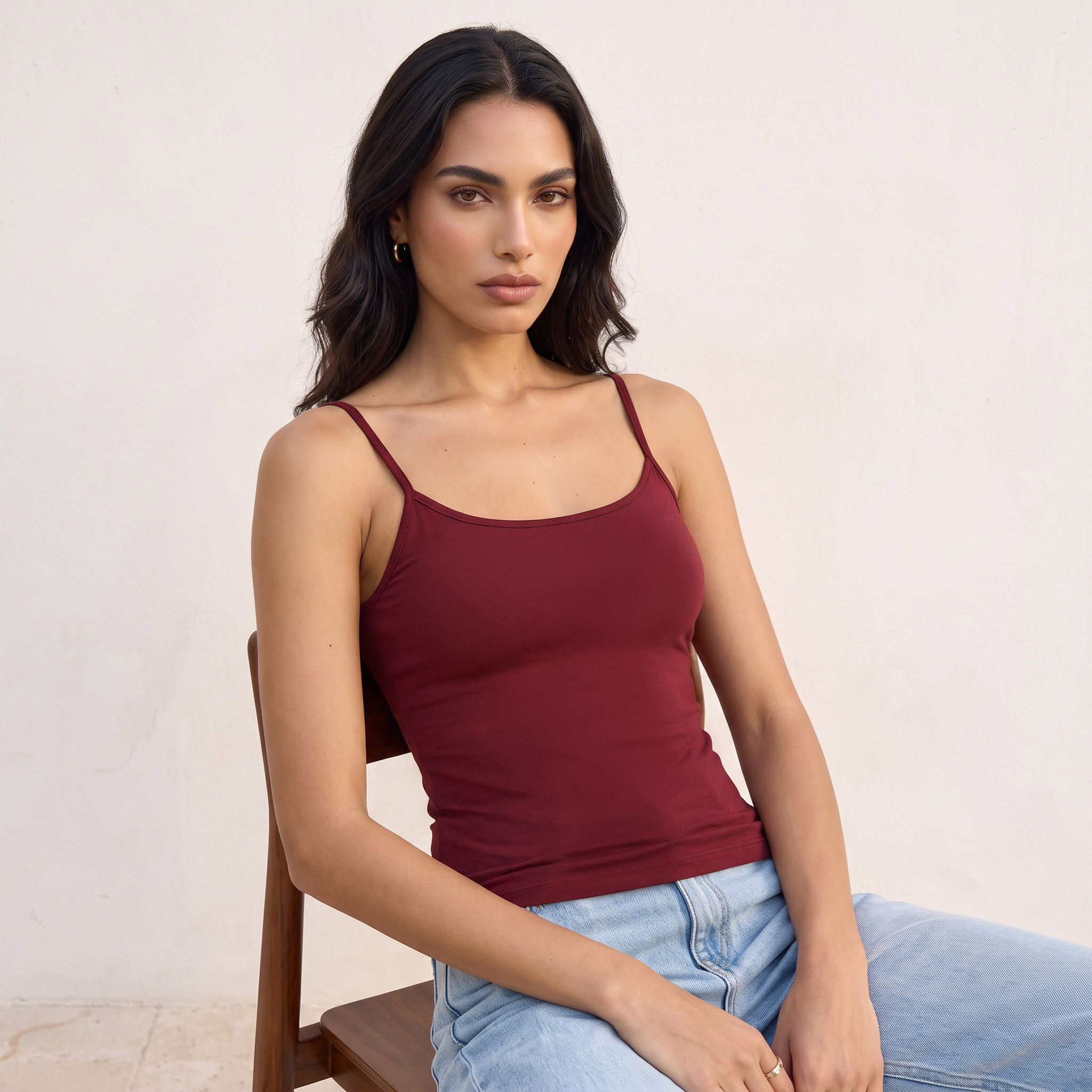 بلوزة تانك بحمالات رفيعة وقصة سليم من سبلاش بيسك-women-clothing-plussize-tshirts-image-5