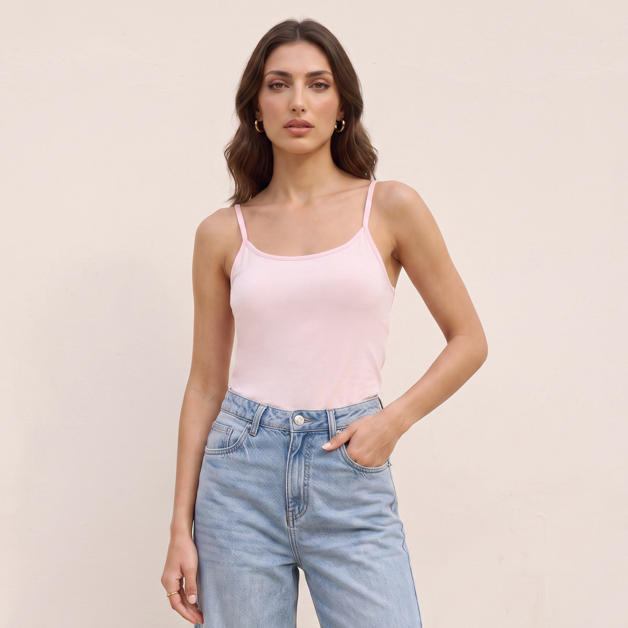 بلوزة تانك بحمالات رفيعة وقصة سليم من سبلاش بيسك-women-clothing-plussize-tshirts-image-1