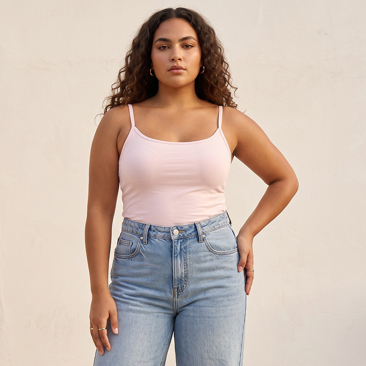 بلوزة تانك بحمالات رفيعة وقصة سليم من سبلاش بيسك-women-clothing-plussize-tshirts-image-2