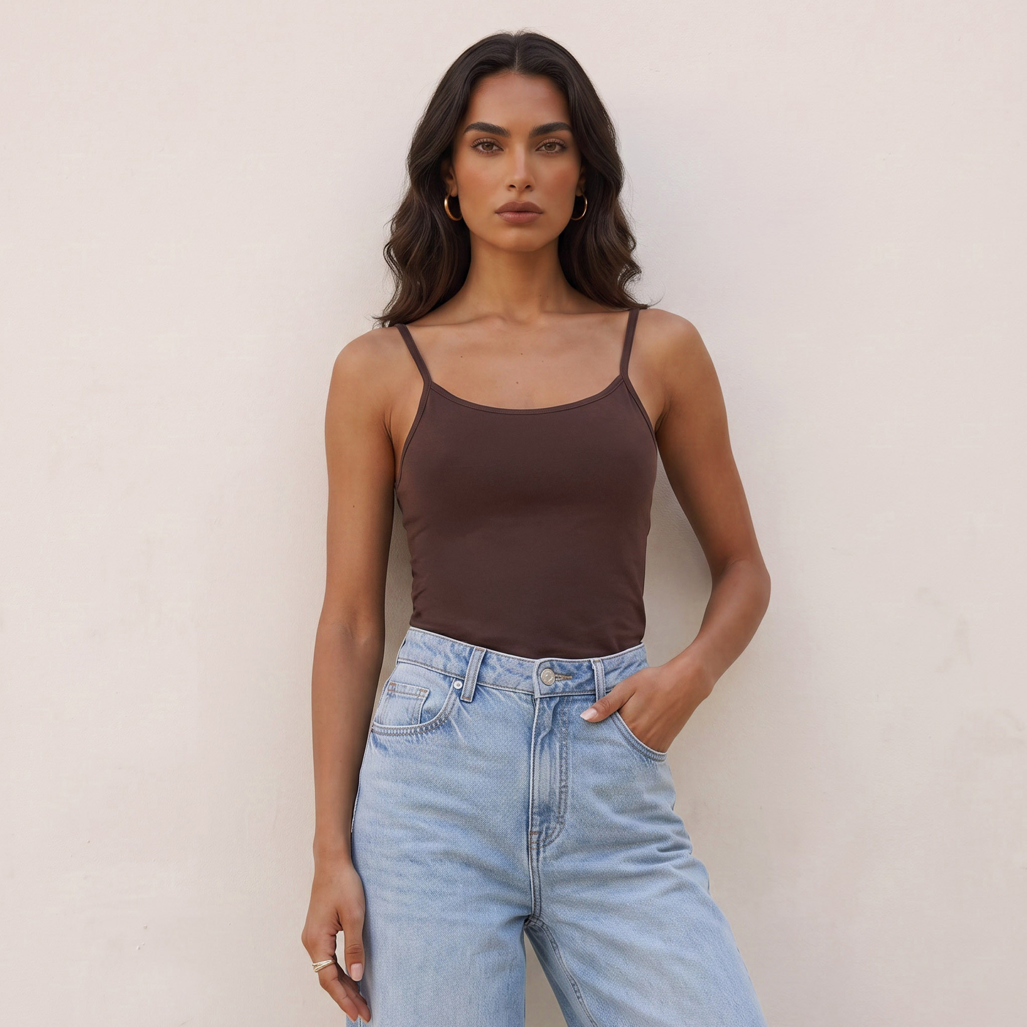 بلوزة تانك بحمالات رفيعة وقصة سليم من سبلاش بيسك-women-clothing-plussize-tshirts-image-1