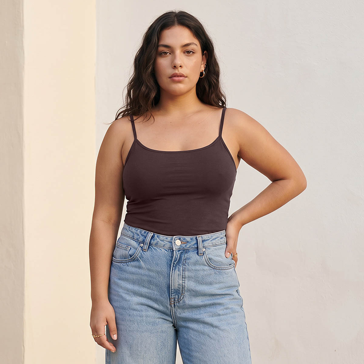 بلوزة تانك بحمالات رفيعة وقصة سليم من سبلاش بيسك-women-clothing-plussize-tshirts-image-2