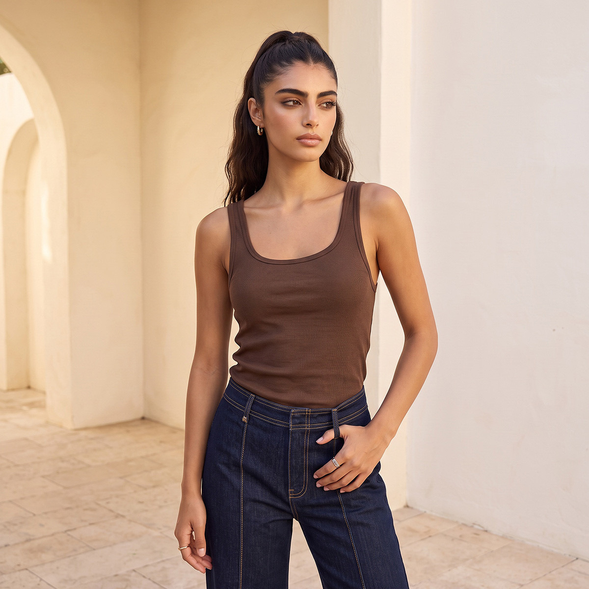 Splash Basic Slim Fit Ribbed Tank Top-women-clothing-tshirts-image-5