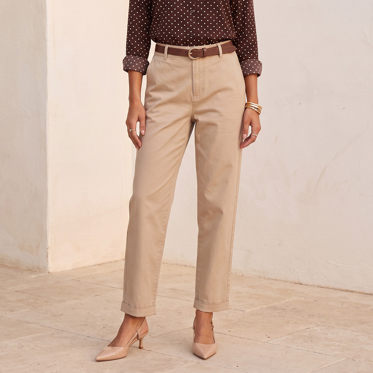 Splash Basics Relaxed Fit Trousers with Belt-women-clothing-trousers-image-2