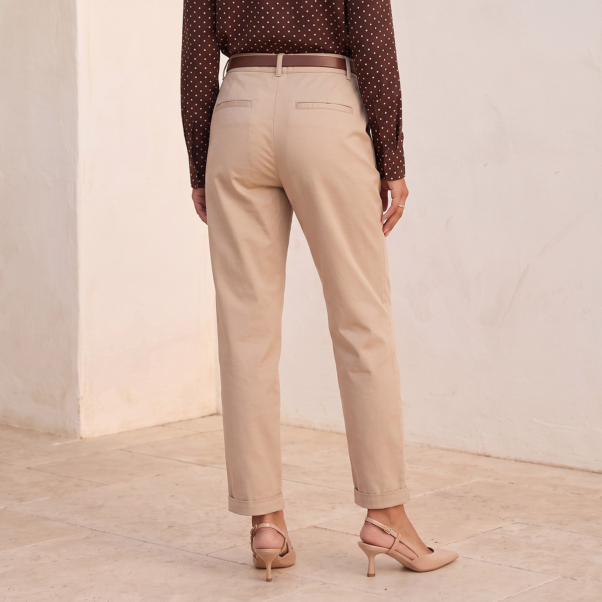 Splash Basics Relaxed Fit Trousers with Belt-women-clothing-trousers-image-4