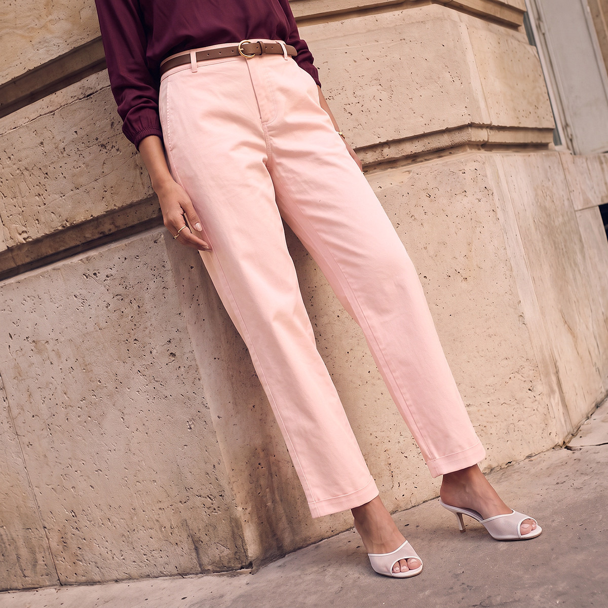 Splash Basics Relaxed Fit Trousers with Belt-women-clothing-trousers-image-1