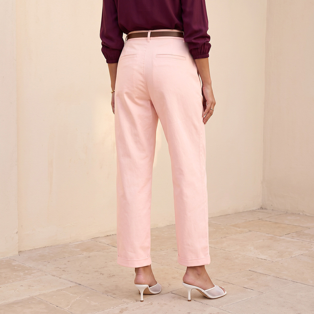Splash Basics Relaxed Fit Trousers with Belt-women-clothing-trousers-image-4