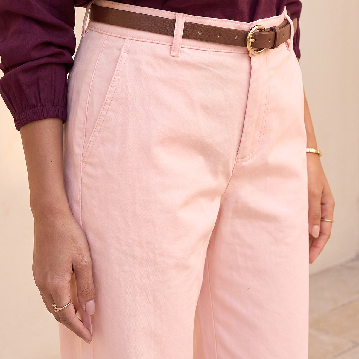 Splash Basics Relaxed Fit Trousers with Belt-women-clothing-trousers-image-5