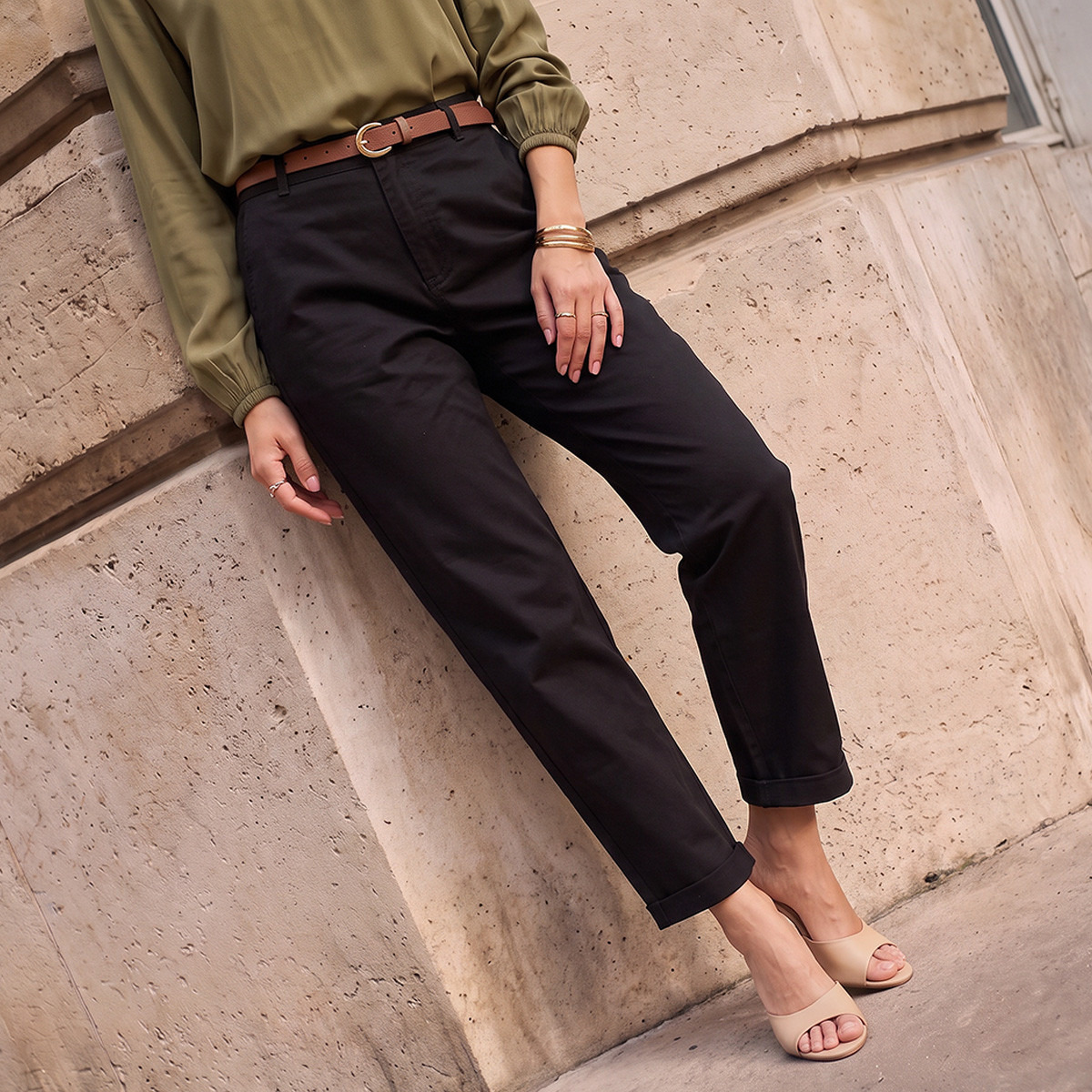 Splash Basics Relaxed Fit Trousers with Belt-women-clothing-trousers-image-1