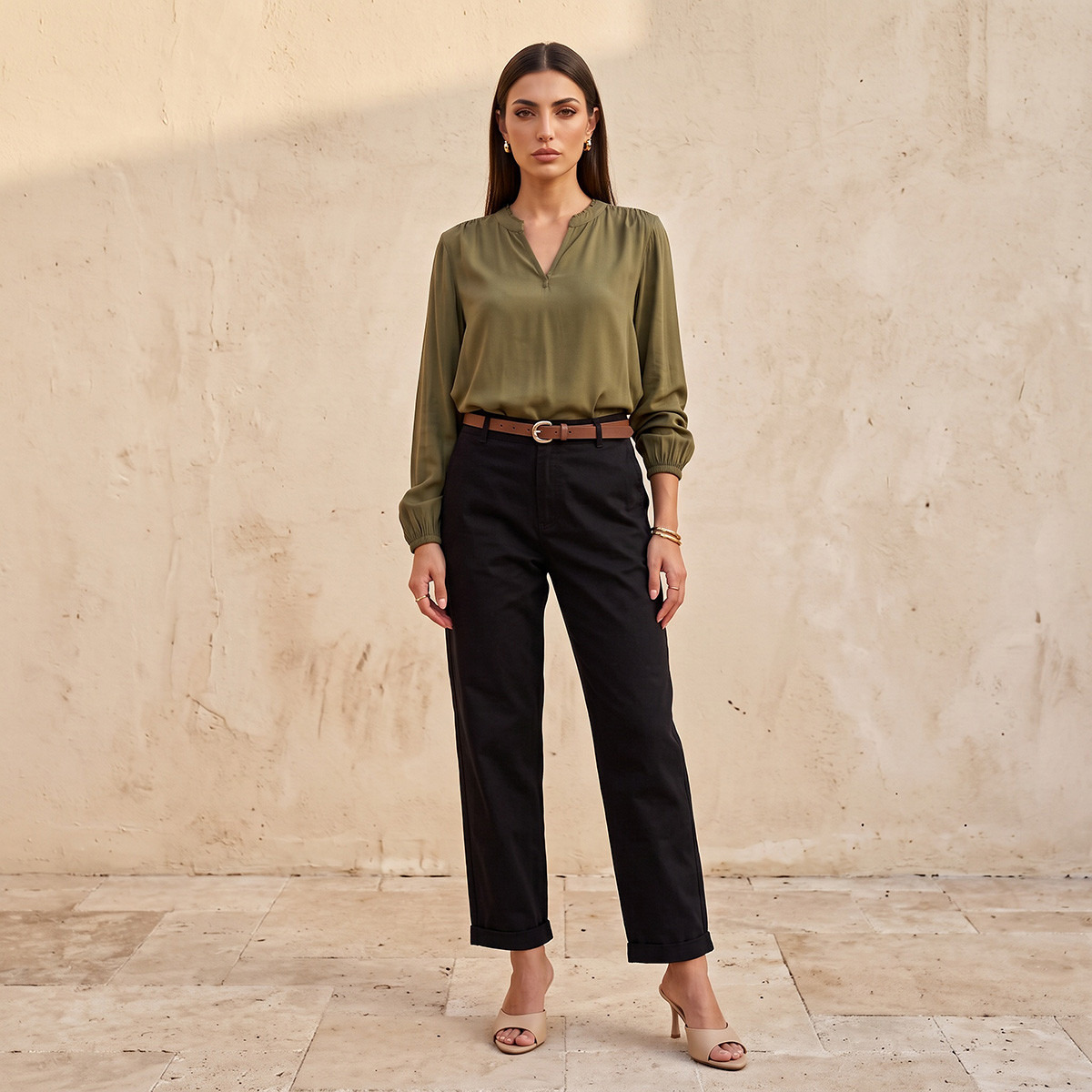 Splash Basics Relaxed Fit Trousers with Belt-women-clothing-trousers-image-3