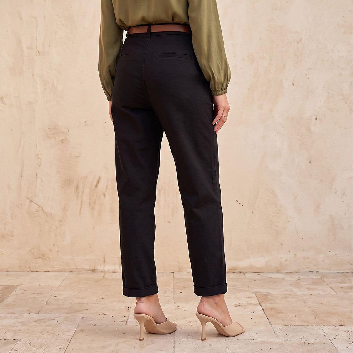 Splash Basics Relaxed Fit Trousers with Belt-women-clothing-trousers-image-4