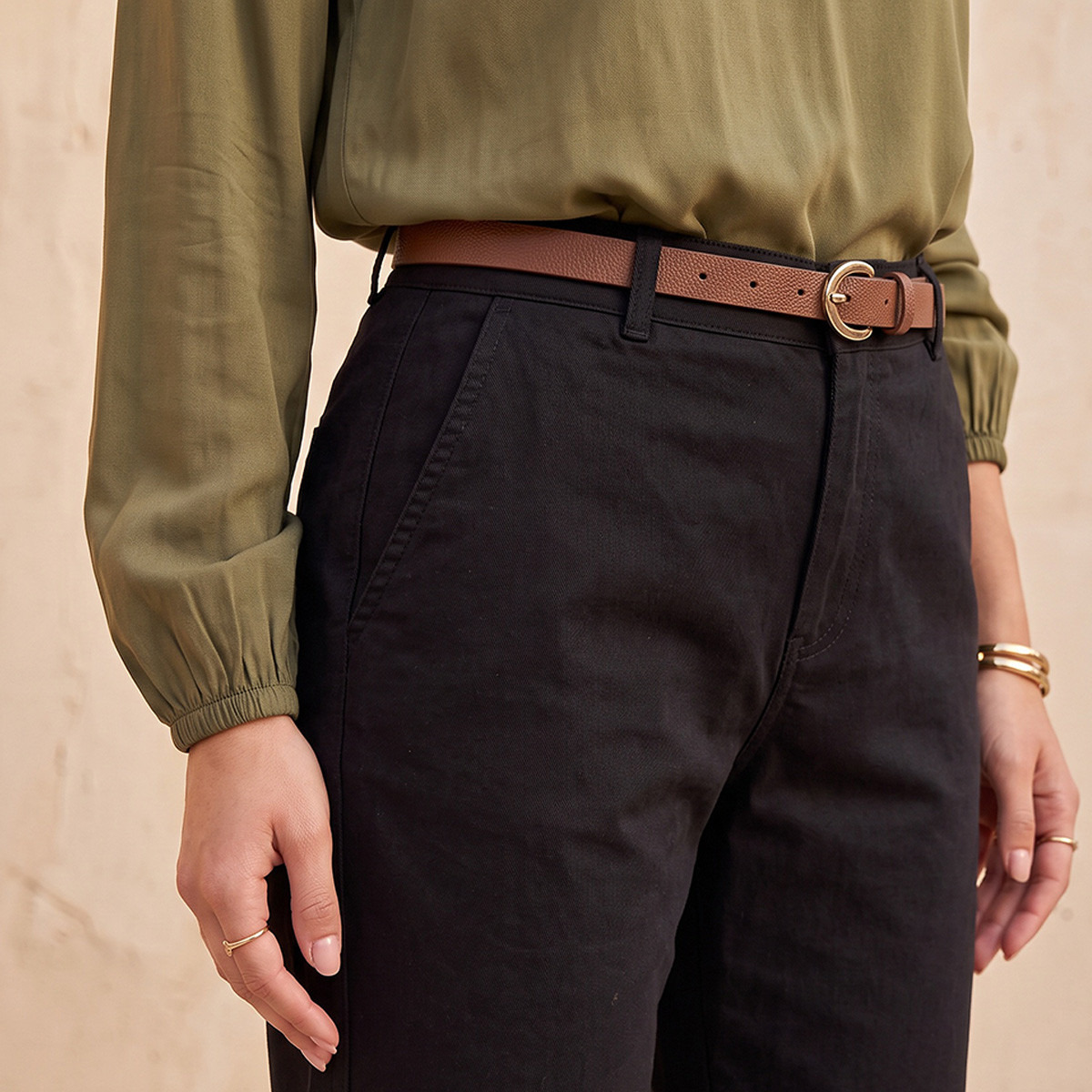 Splash Basics Relaxed Fit Trousers with Belt-women-clothing-trousers-image-5