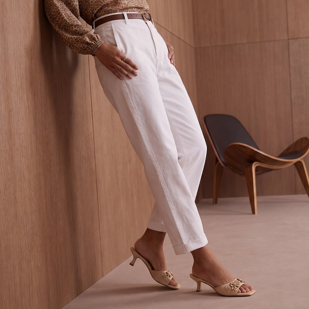 Splash Basics Relaxed Fit Trousers with Belt-women-clothing-trousers-image-1