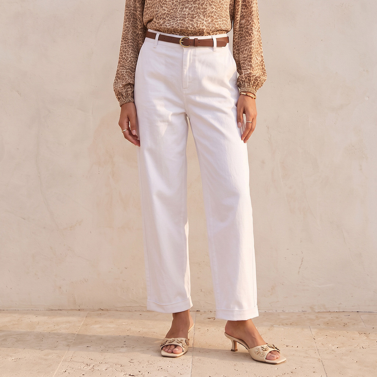 Splash Basics Relaxed Fit Trousers with Belt-women-clothing-trousers-image-2