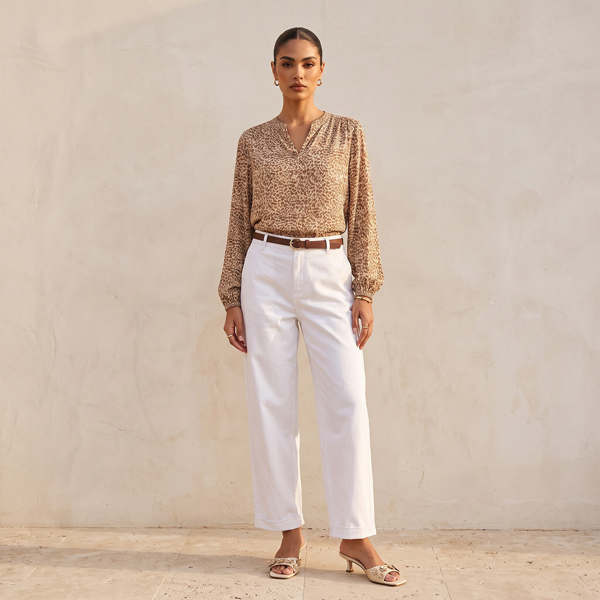 Splash Basics Relaxed Fit Trousers with Belt-women-clothing-trousers-image-3