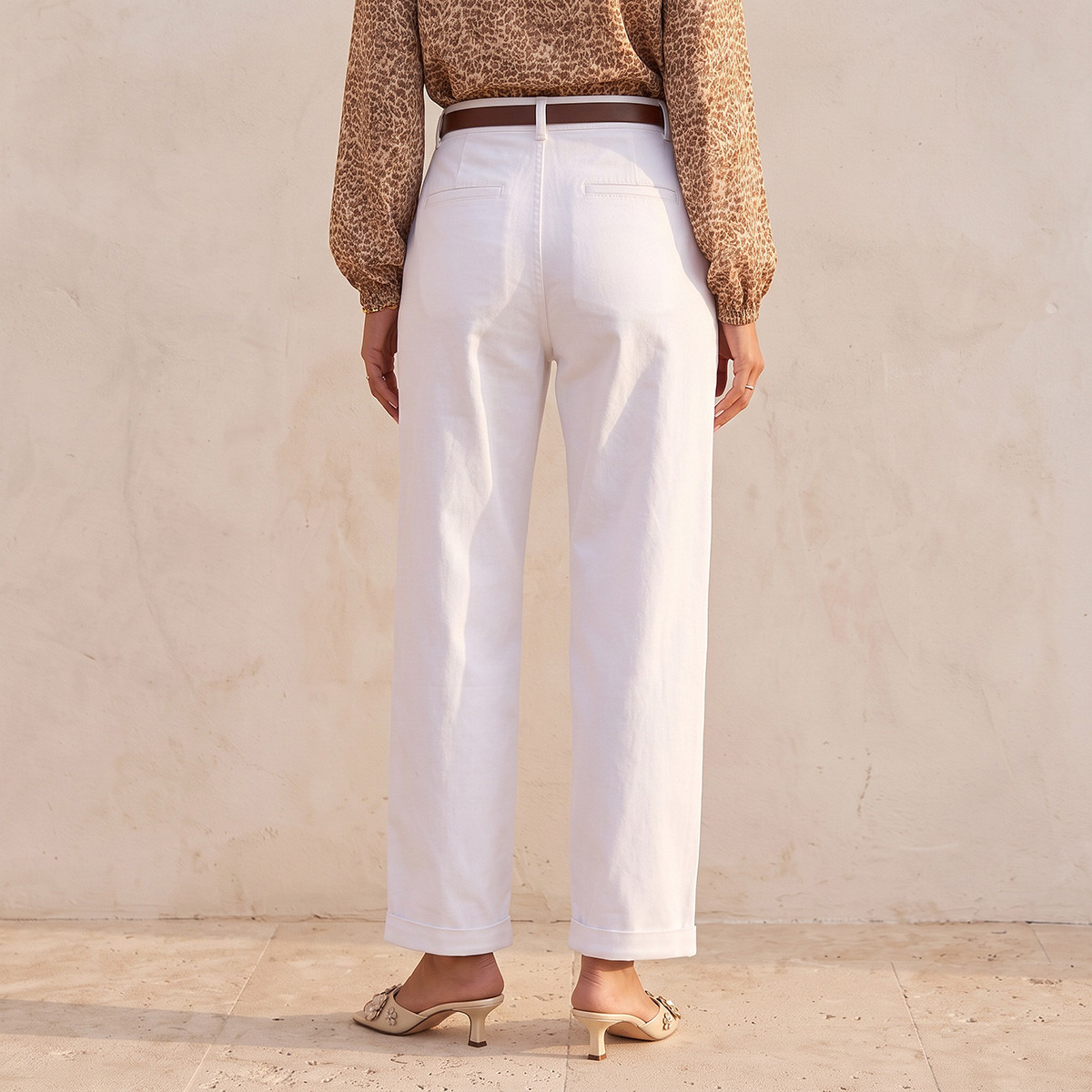 Splash Basics Relaxed Fit Trousers with Belt-women-clothing-trousers-image-4