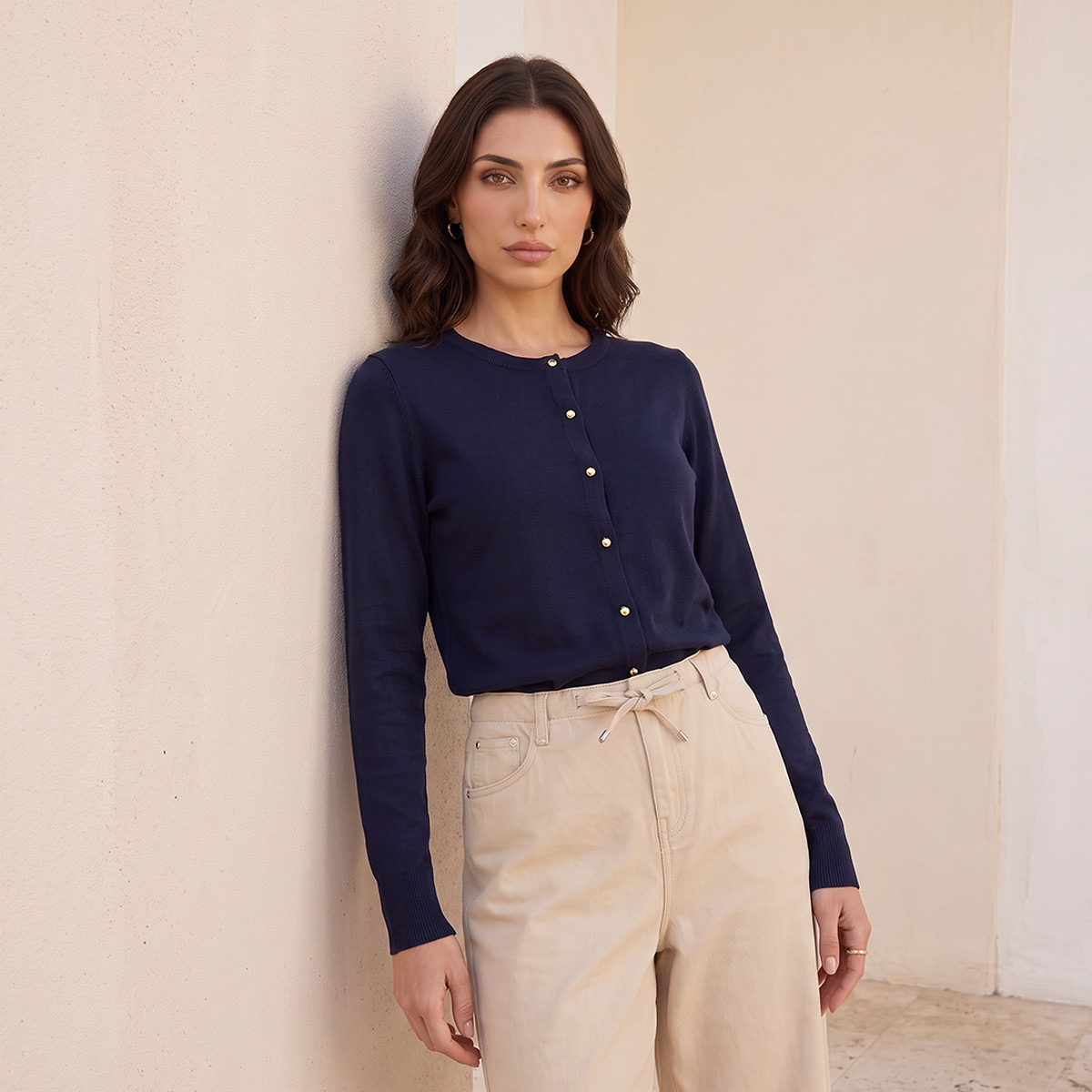 Splash Basics Round Neck Cardigan-women-winterwear-cardigansandjumpers-cardigans-image-4
