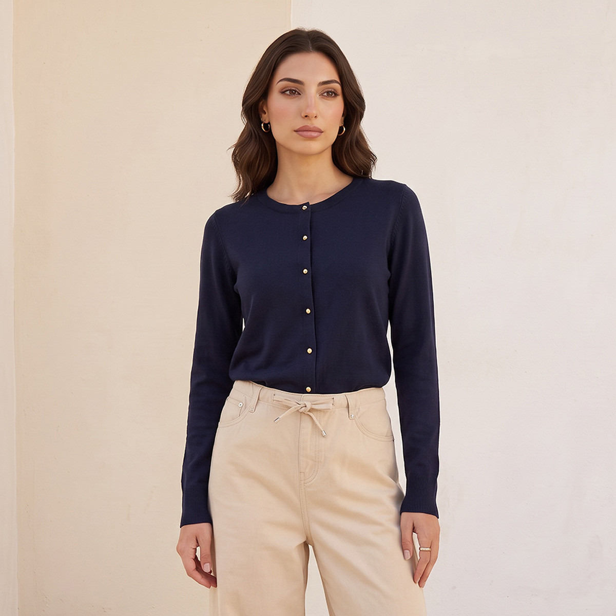 Splash Basics Round Neck Cardigan-women-winterwear-cardigansandjumpers-cardigans-image-5