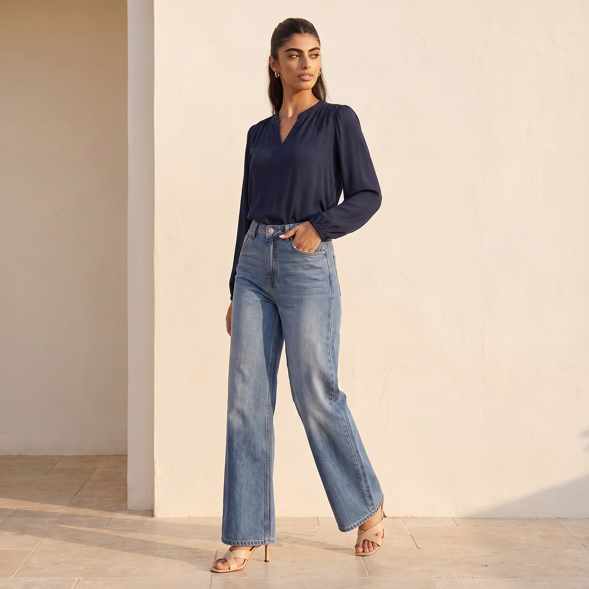 Splash Basics Viscose Top with Cuffed Sleeves-women-clothing-shirtsandblouses-blouses-image-2