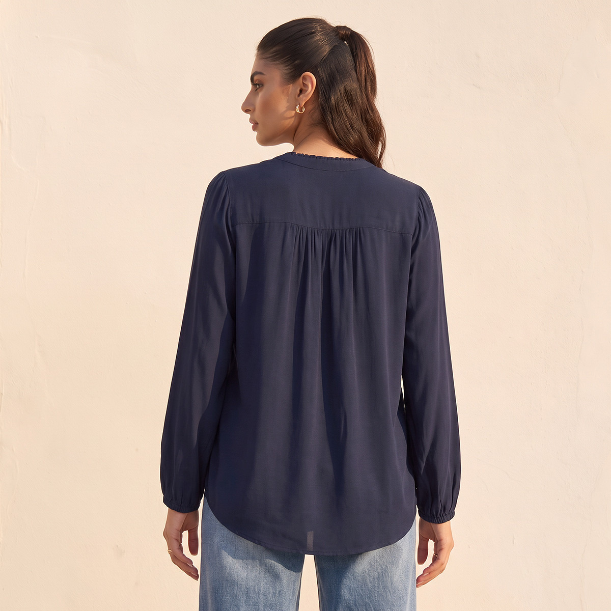 Splash Basics Viscose Top with Cuffed Sleeves-women-clothing-shirtsandblouses-blouses-image-3