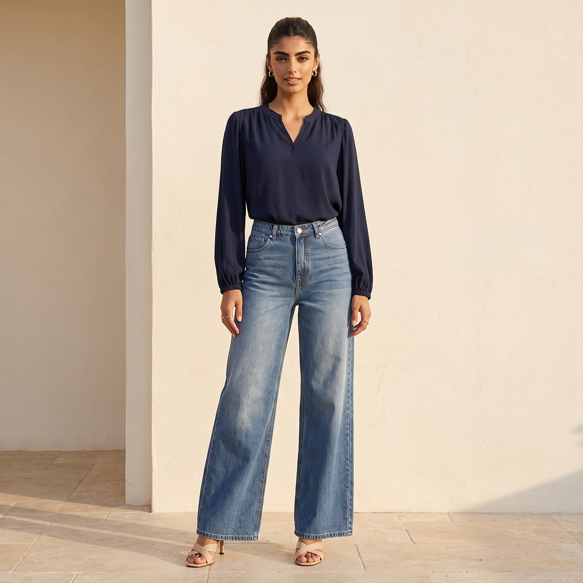 Splash Basics Viscose Top with Cuffed Sleeves-women-clothing-shirtsandblouses-blouses-image-4