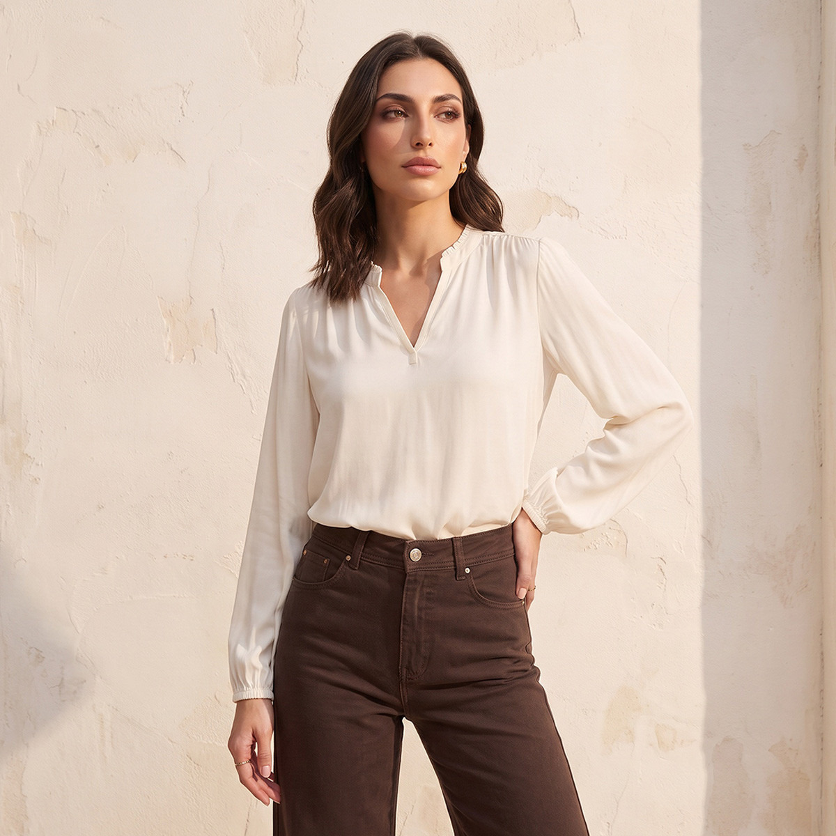 Splash Basics Viscose Top with Cuffed Sleeves-women-clothing-shirtsandblouses-blouses-image-1