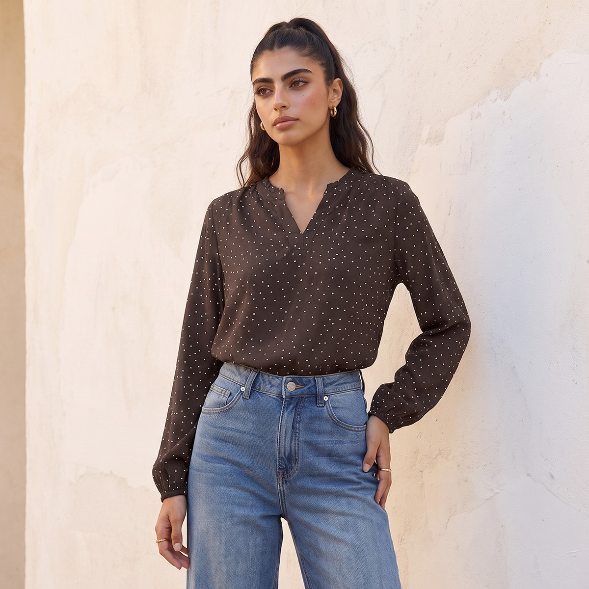 Splash Basics Viscose Top with Polka Dot Print-women-clothing-shirtsandblouses-blouses-image-1