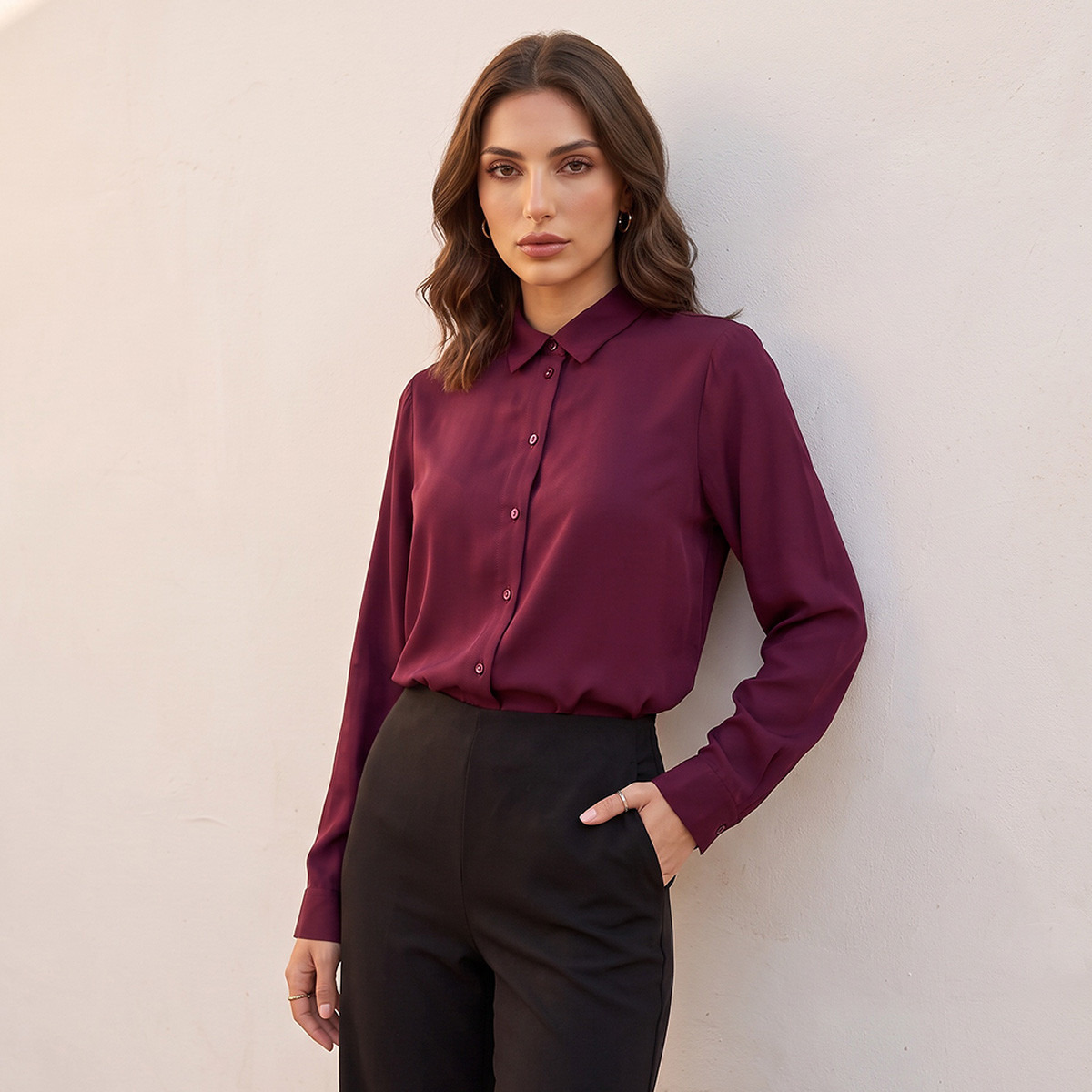 قميص فيسكوز بثنية مقلوبة من سبلاش بيسكس-women-clothing-shirtsandblouses-shirts-image-1