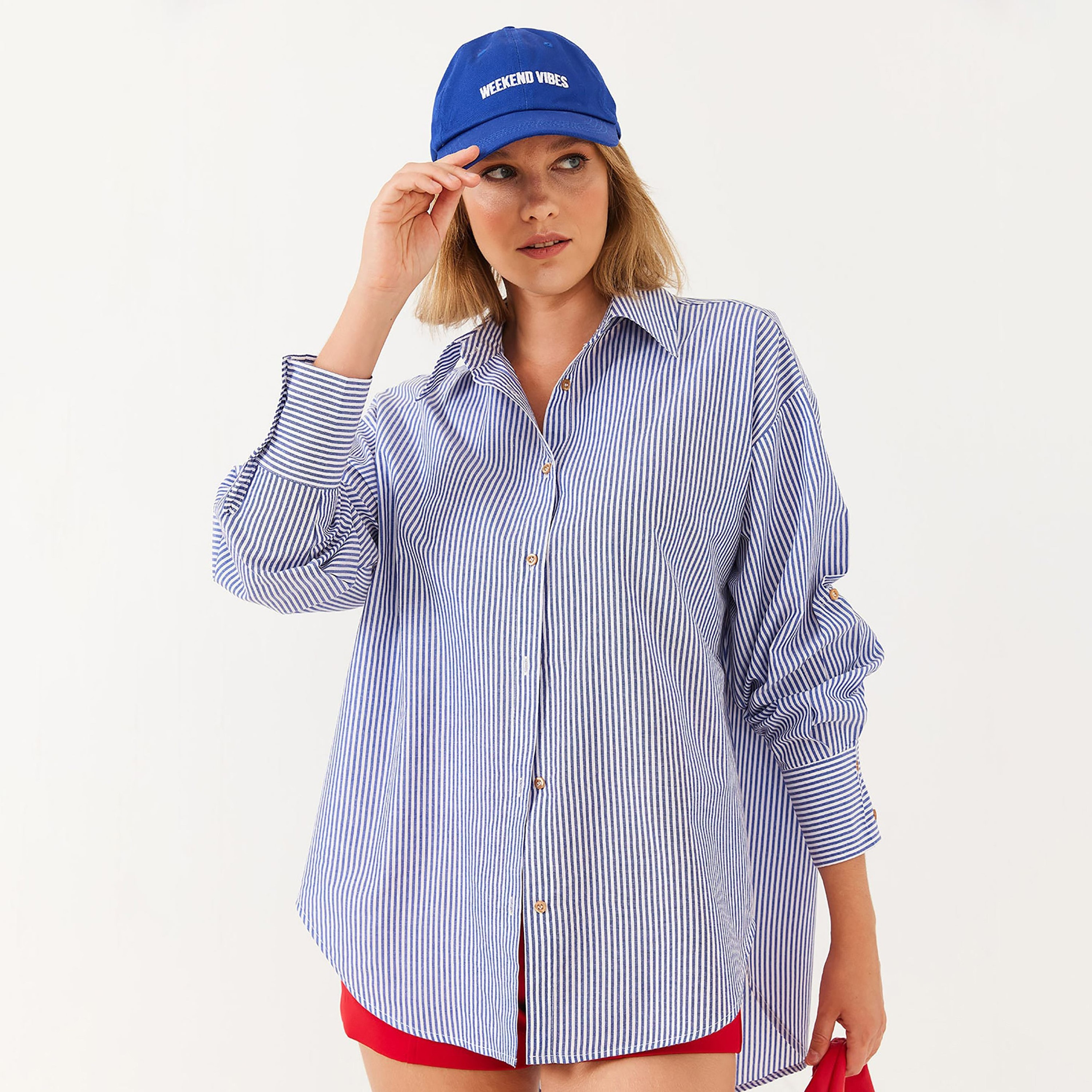 قميص نسائي مخطط بأكمام منسدلة وياقة من بيانكو لوتشي-women-clothing-shirtsandblouses-shirts-image-1