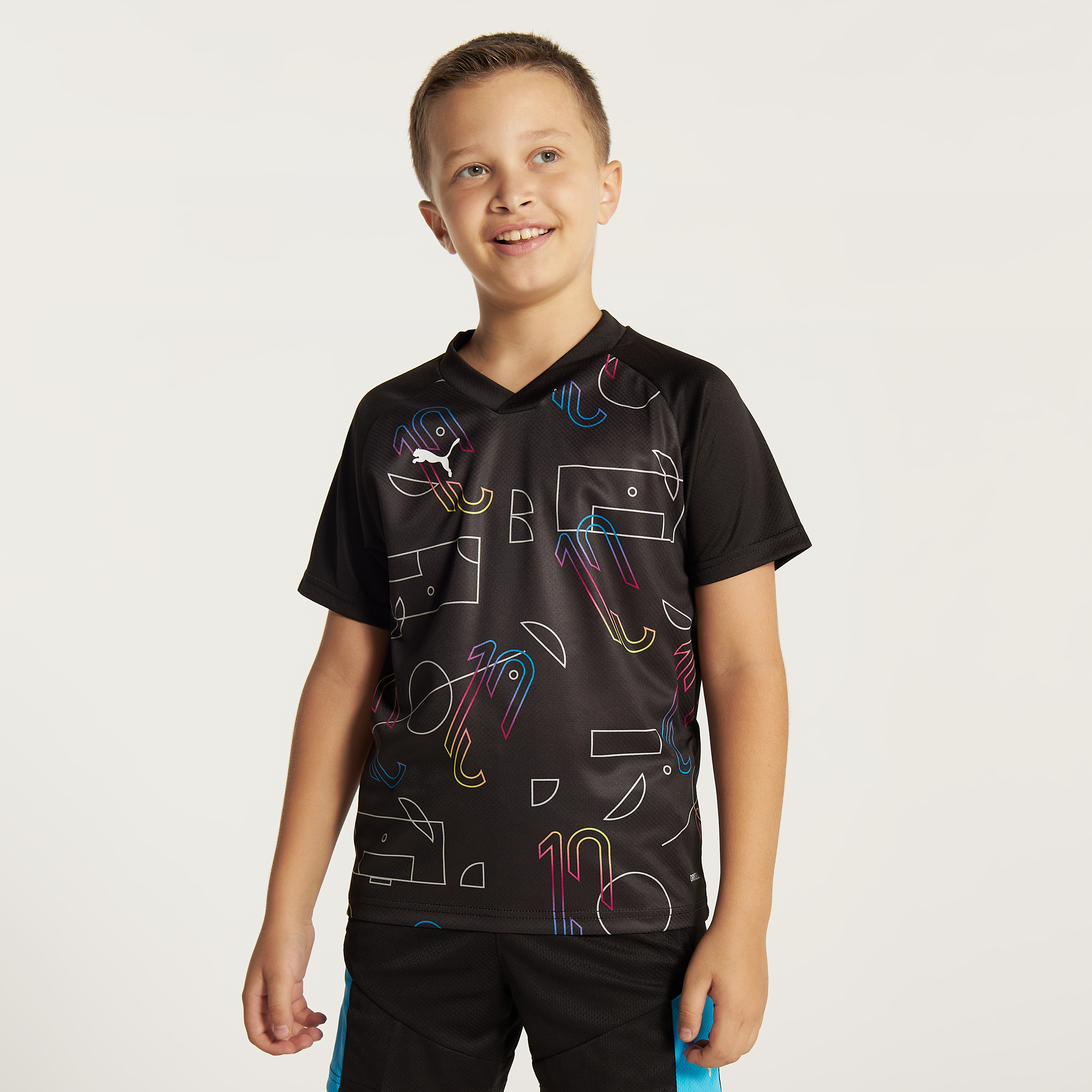 PUMA Printed V-neck T-shirt with Short Sleeves-sports-boys-clothing-tops-image-2