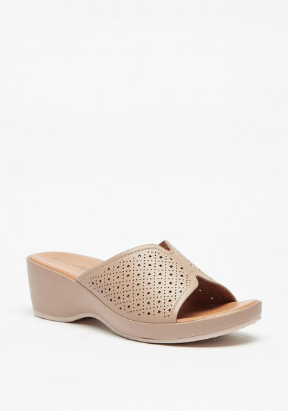 Le Confort Perforated Slip-On Sandals with Wedge Heels-Women%27s Heel Sandals-image-1