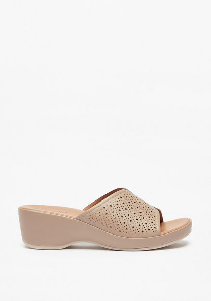 Le Confort Perforated Slip-On Sandals with Wedge Heels-Women%27s Heel Sandals-image-3