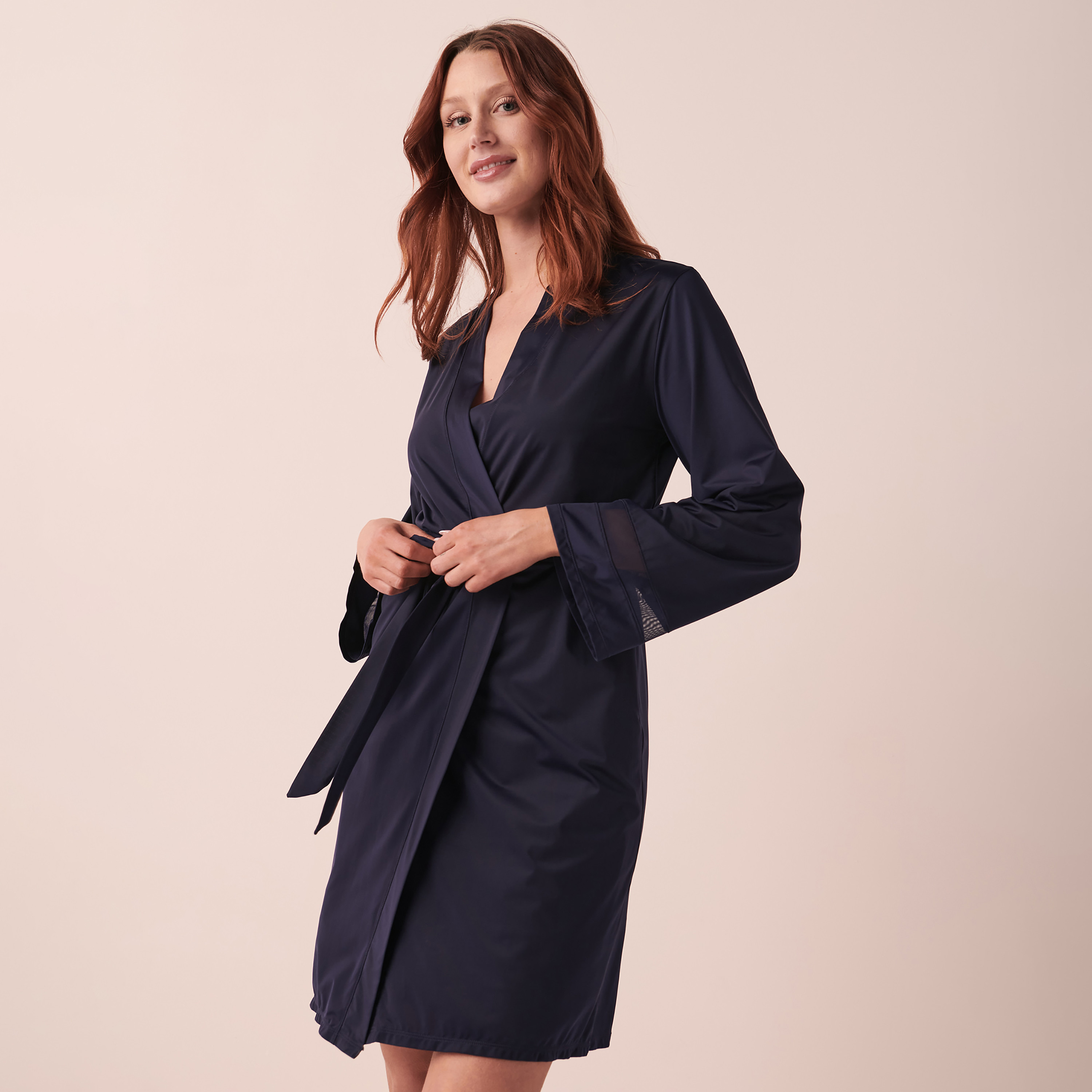 كيمونو برقبة شال عادي باللون الأزرق البحري من لا في إن روز-women-clothing-nightwear-robes-image-1