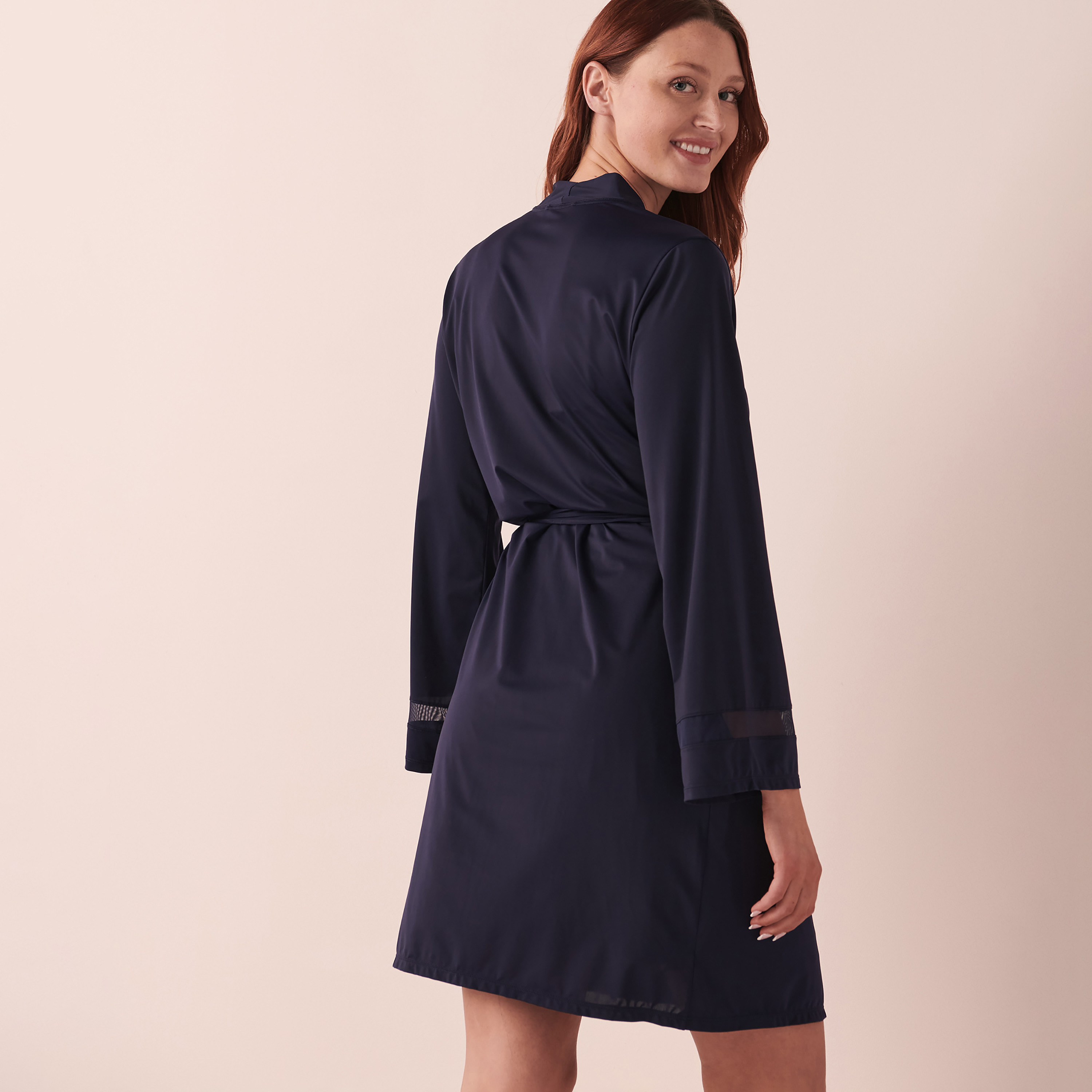 كيمونو برقبة شال عادي باللون الأزرق البحري من لا في إن روز-women-clothing-nightwear-robes-image-4