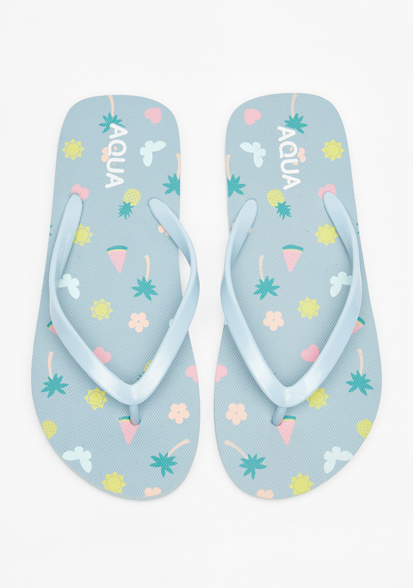 Aqua Tropical Print Slip-On Flip Flops-Girl%27s Flip Flops & Beach Slippers-image-0