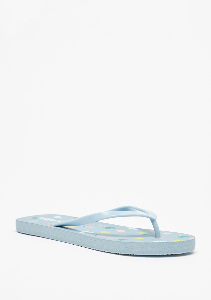 Aqua Tropical Print Slip-On Flip Flops-Girl%27s Flip Flops & Beach Slippers-image-1