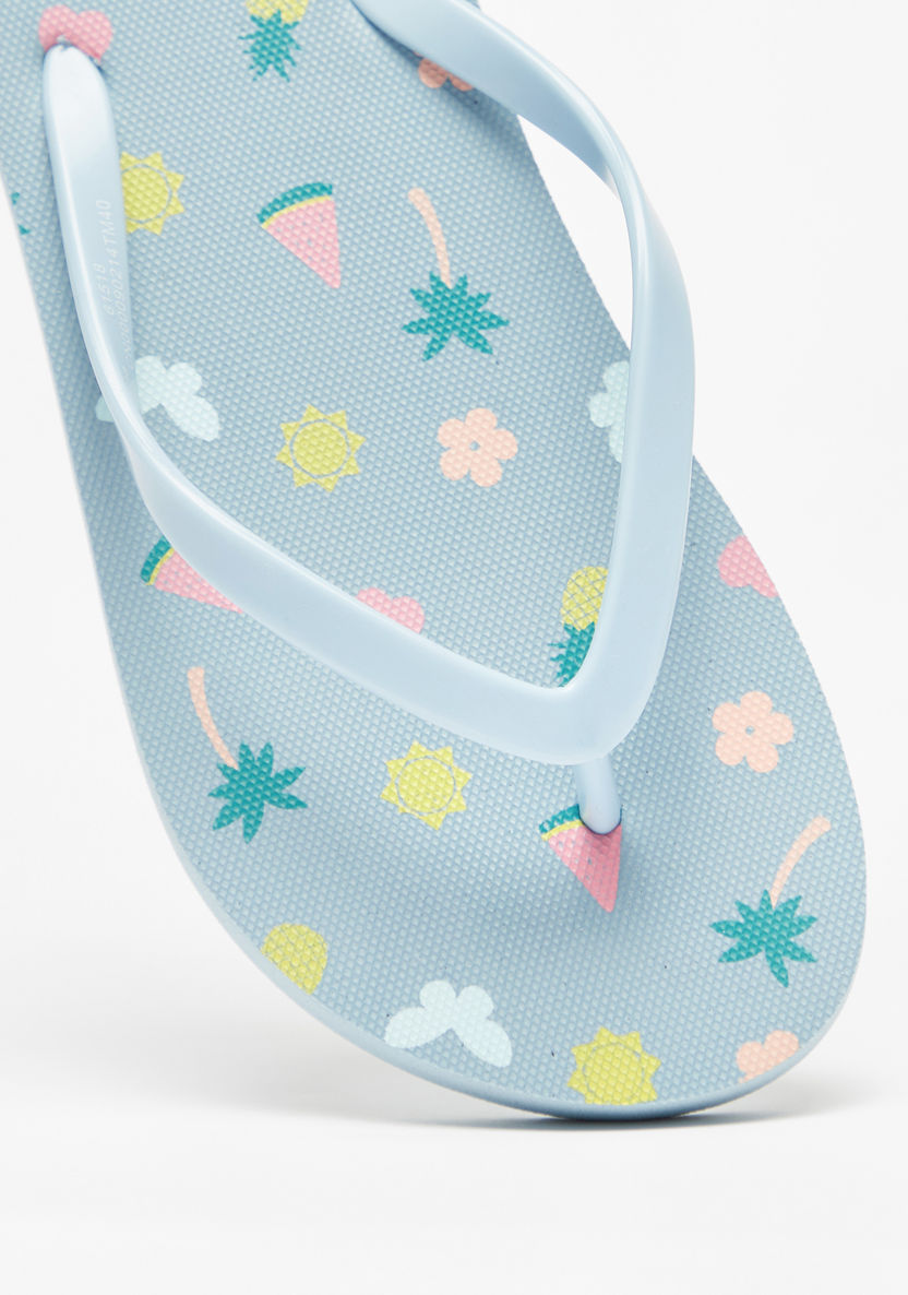 Aqua Tropical Print Slip-On Flip Flops-Girl%27s Flip Flops & Beach Slippers-image-3
