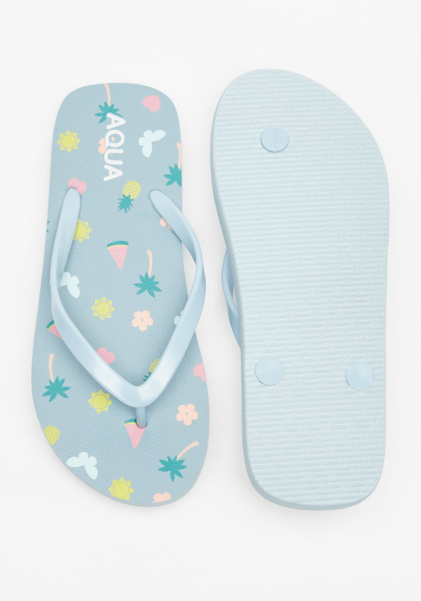 Aqua Tropical Print Slip-On Flip Flops-Girl%27s Flip Flops & Beach Slippers-image-4