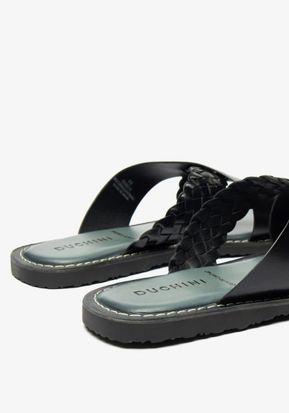 Duchini Men's Weave Detail Slip-On Cross Strap Sandals