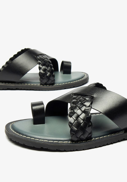 Duchini Men's Weave Detail Slip-On Cross Strap Sandals