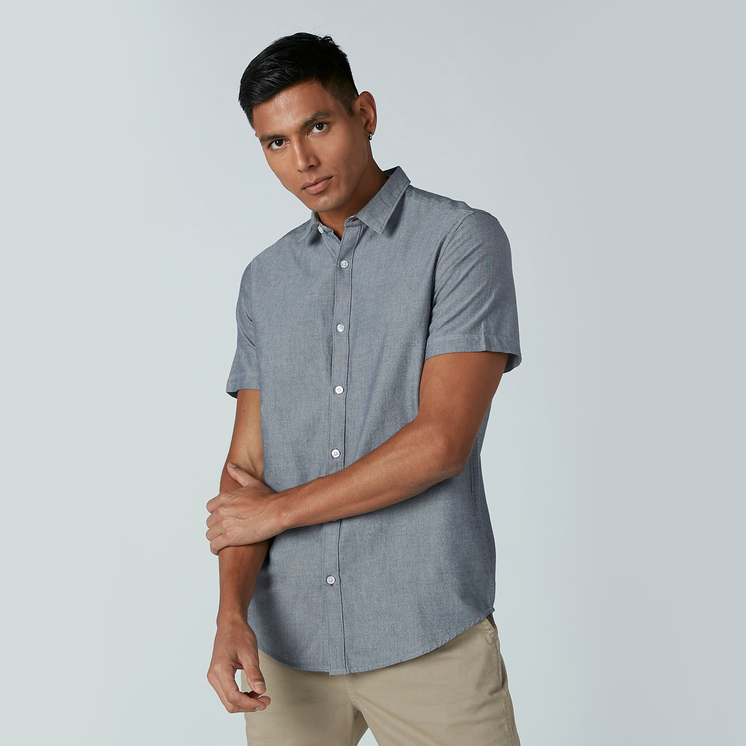 Plain Shirt with Short Sleeves-men-clothing-shirts-image-1