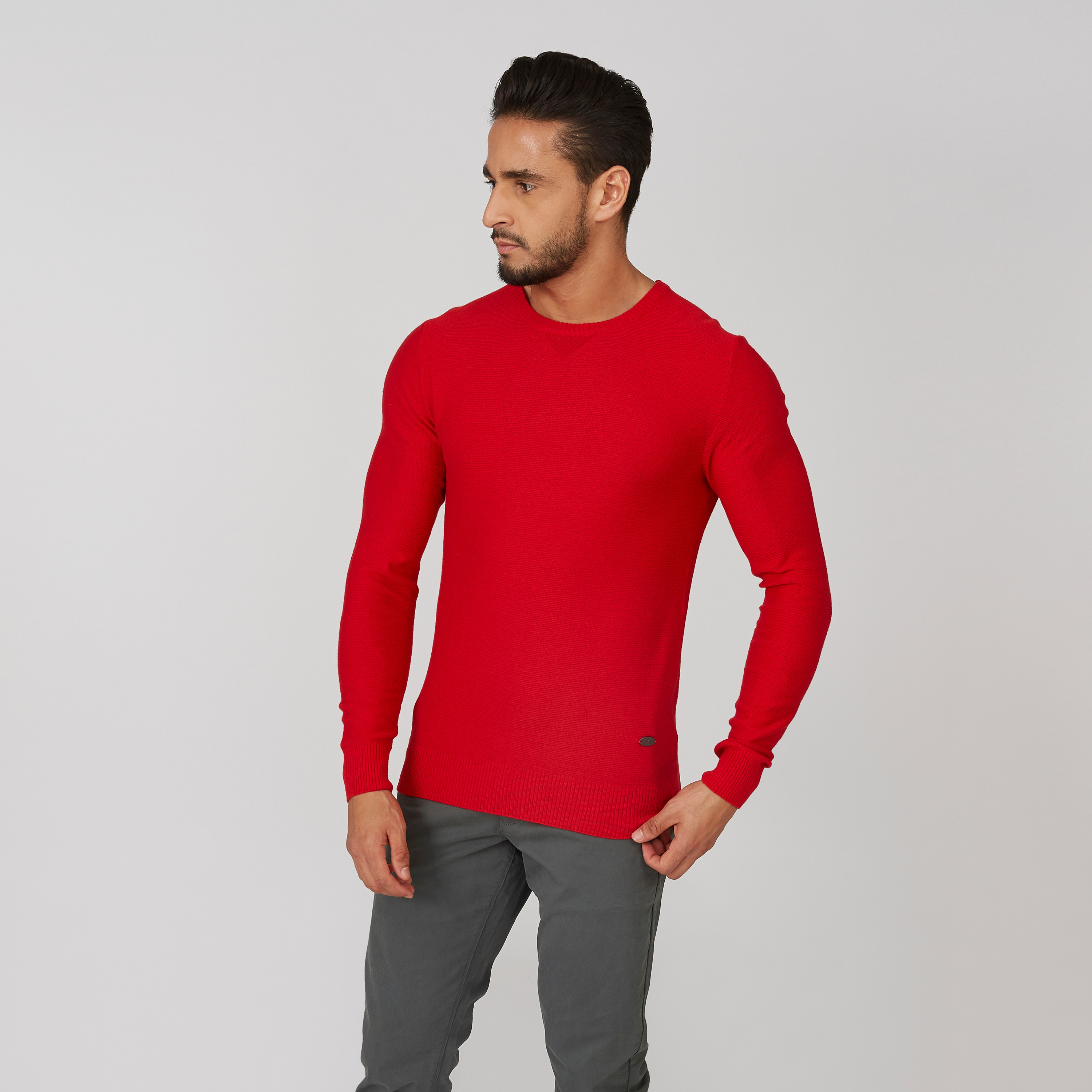 كنزة بارزة الملمس بياقة مستديرة وأكمام طويلة-men-clothing-sweatersandpullovers-image-11