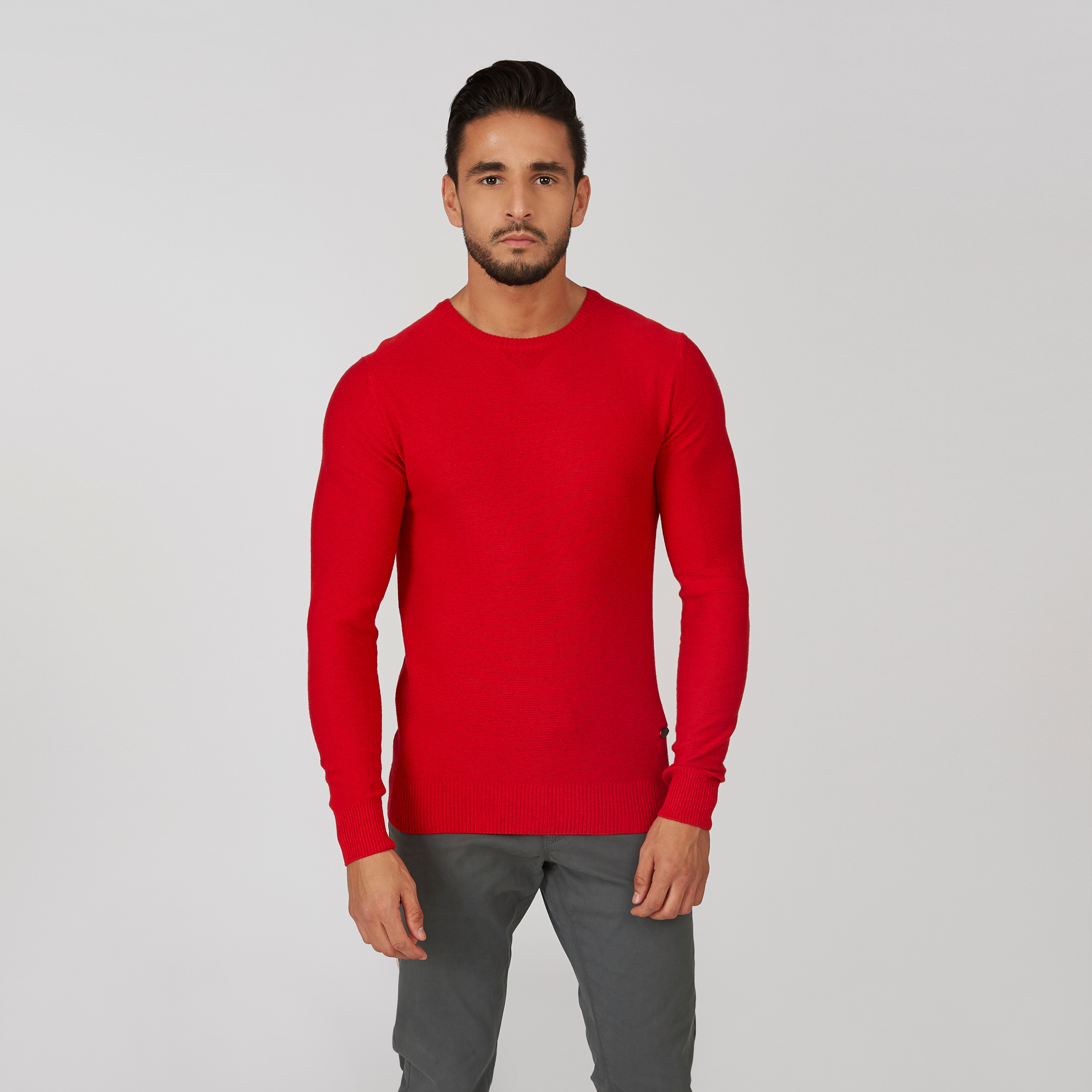 كنزة بارزة الملمس بياقة مستديرة وأكمام طويلة-men-clothing-sweatersandpullovers-image-14