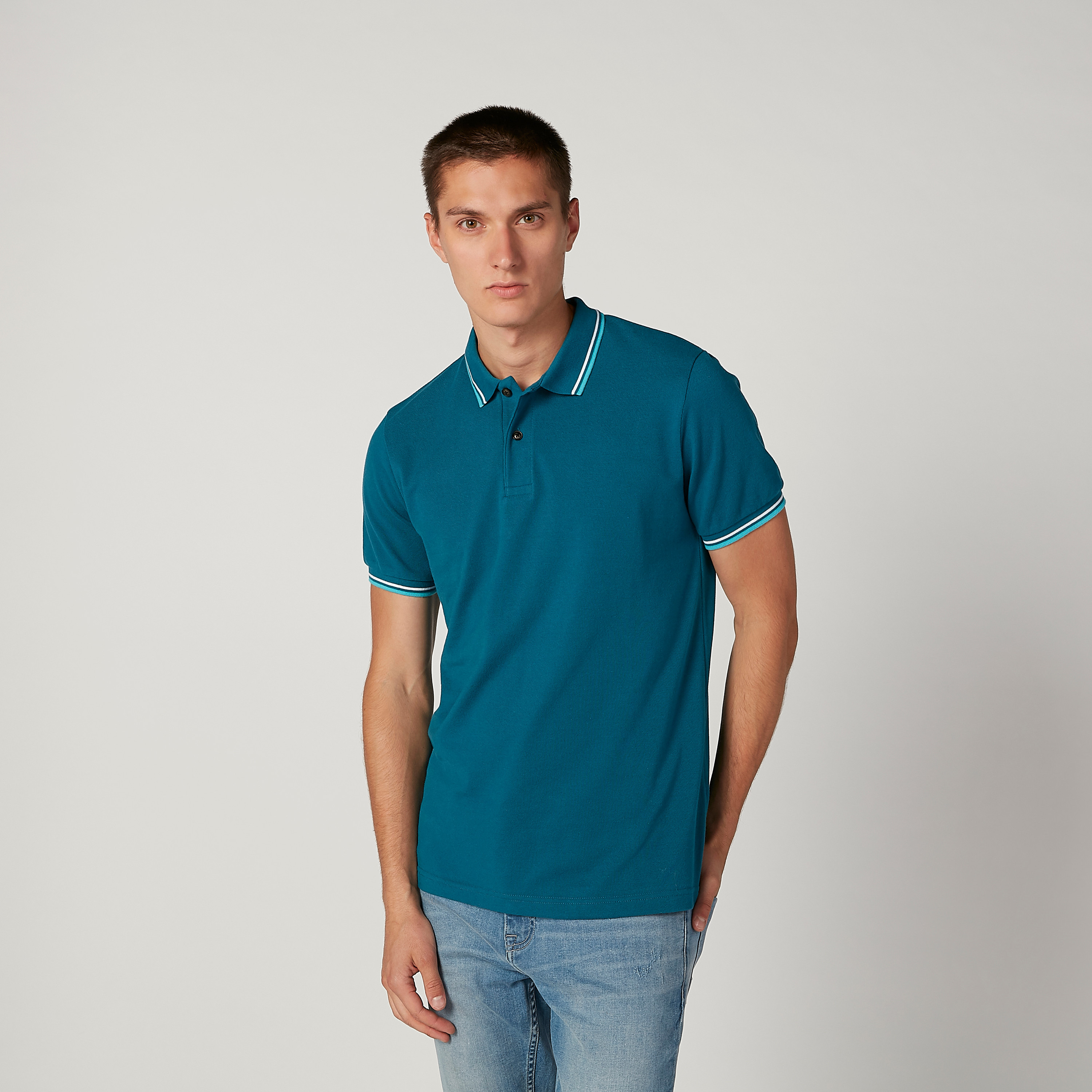 Shop Plain T-shirt with Polo Neck and Short Sleeves Online 
