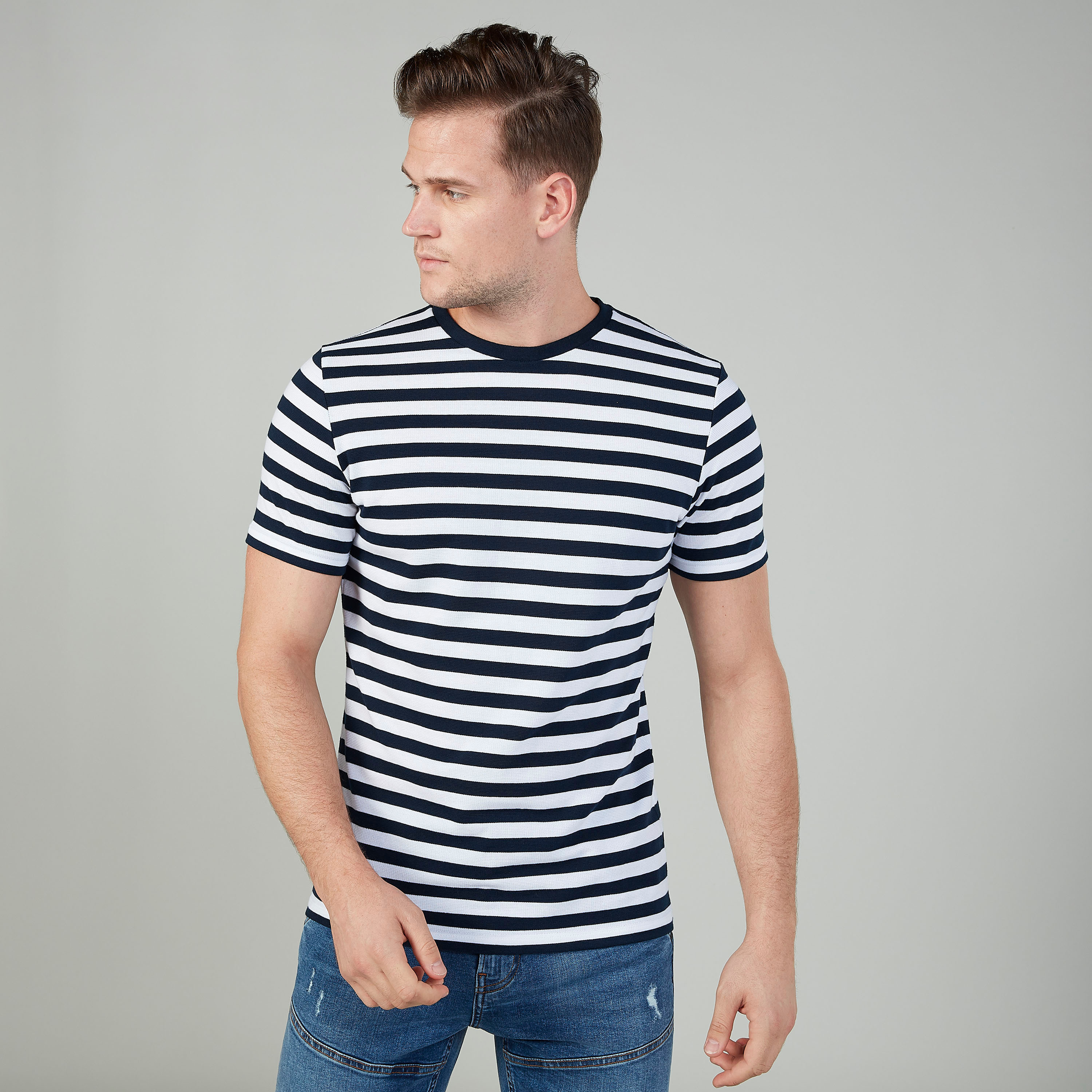 Sustainable Slim Fit Striped Crew Neck T-shirt with Short Sleeves-men-clothing-tshirtsandpolos-tshirts-image-1