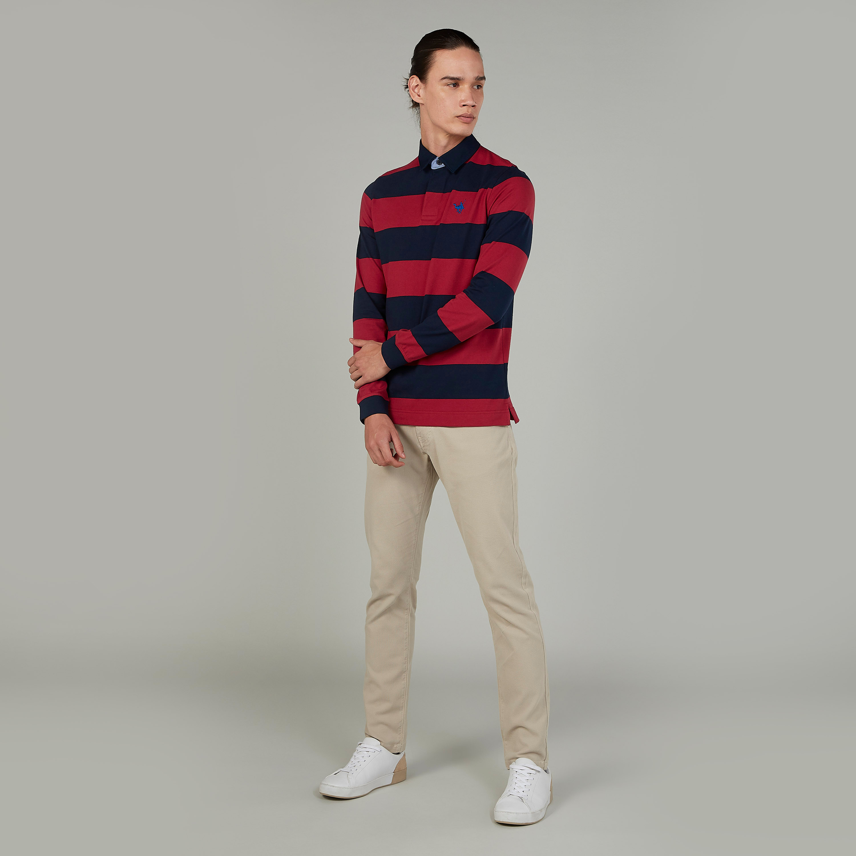 Slim Fit Striped Polo T-shirt with Long Sleeves-men-clothing-tshirtsandpolos-polos-image-2