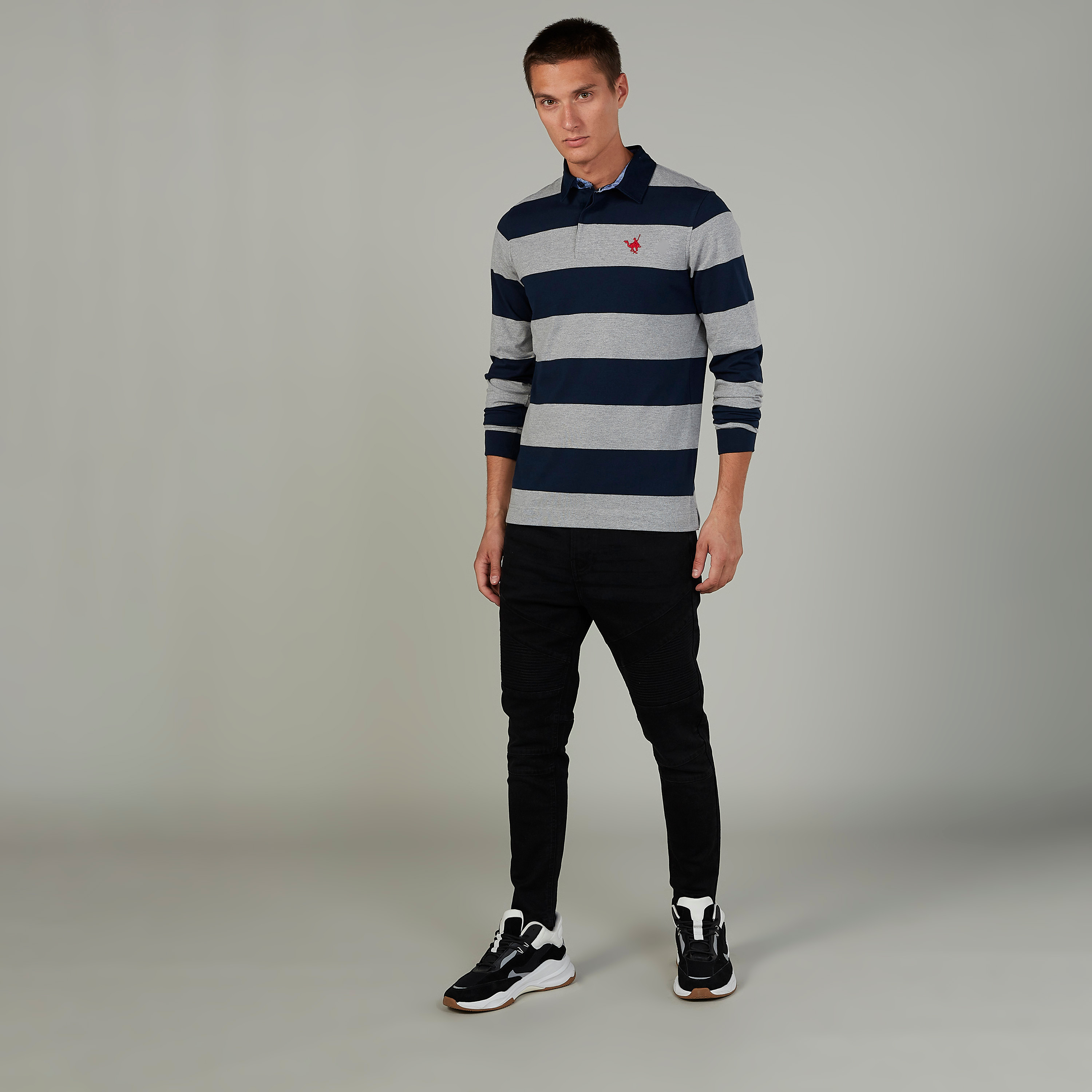 تيشيرت بولو سليم مقلّم بأكمام طويلة-men-clothing-tshirtsandpolos-polos-image-12