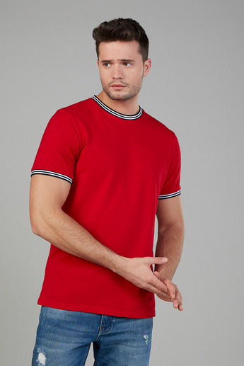 Slim Fit Plain T-shirt with Crew Neck and Short Sleeves